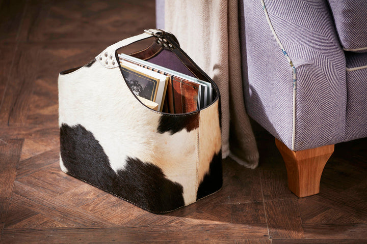 Bedford Black & White Cowhide Storage Basket