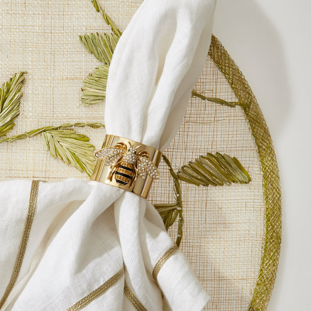 Gold Trim Dinner Napkins - White