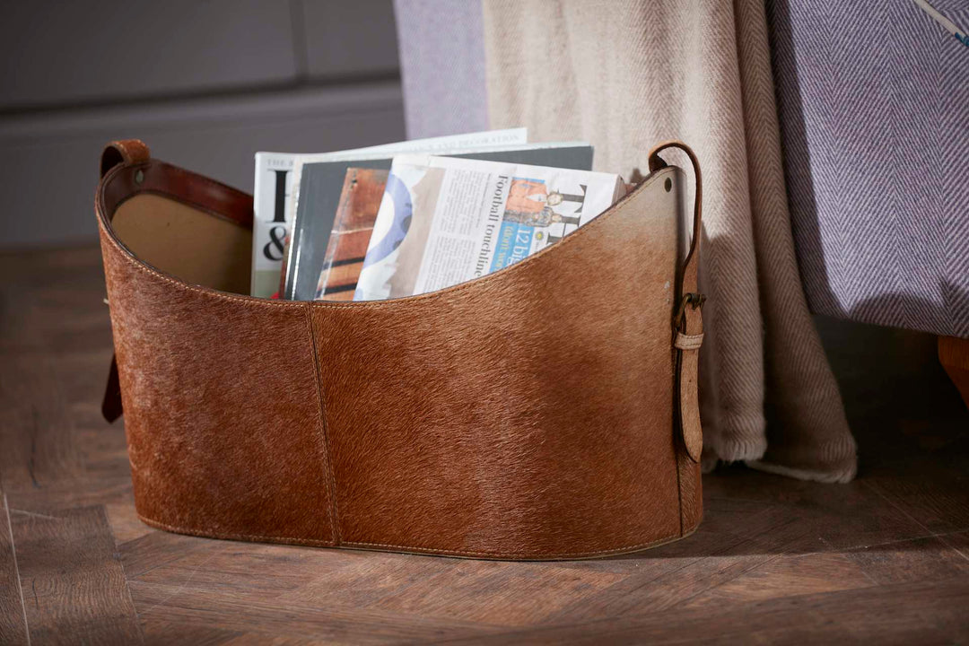 Belgrave Natural Tan Cowhide Storage Basket