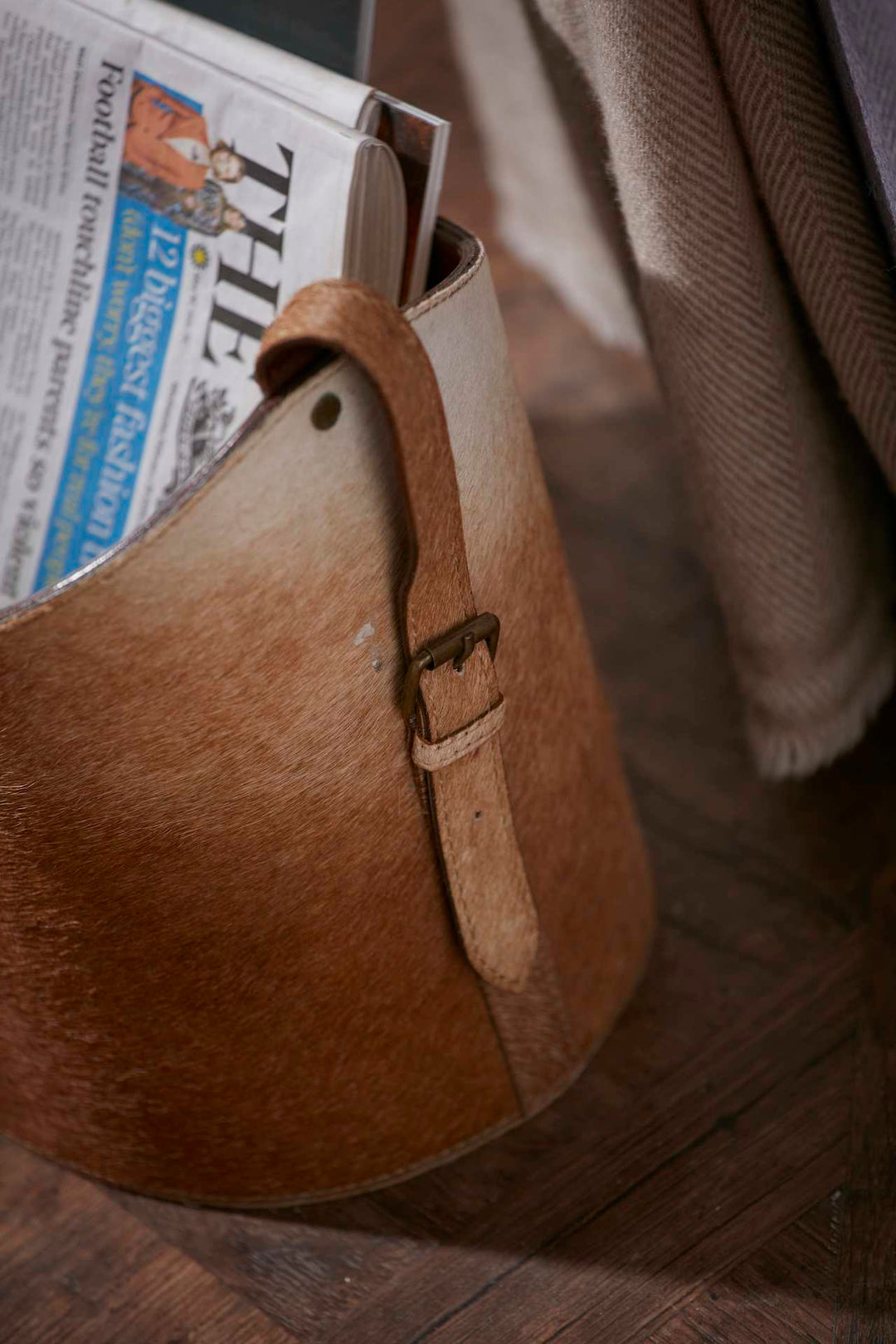 Belgrave Natural Tan Cowhide Storage Basket
