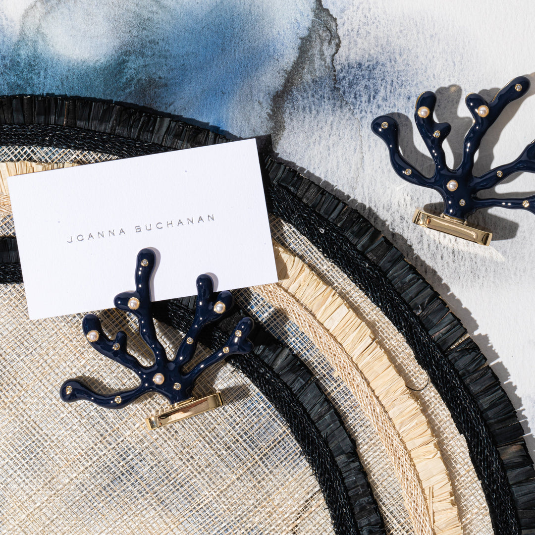 Coral Placecard Holders, Navy, Set of Two