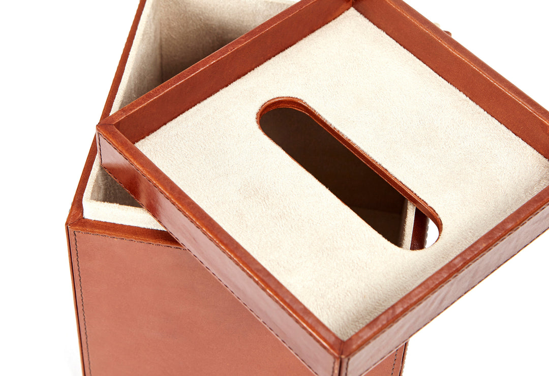 Bloomsbury Classic Tan Leather Tissue Box Cover