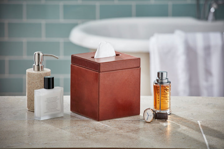 Bloomsbury Classic Tan Leather Tissue Box Cover