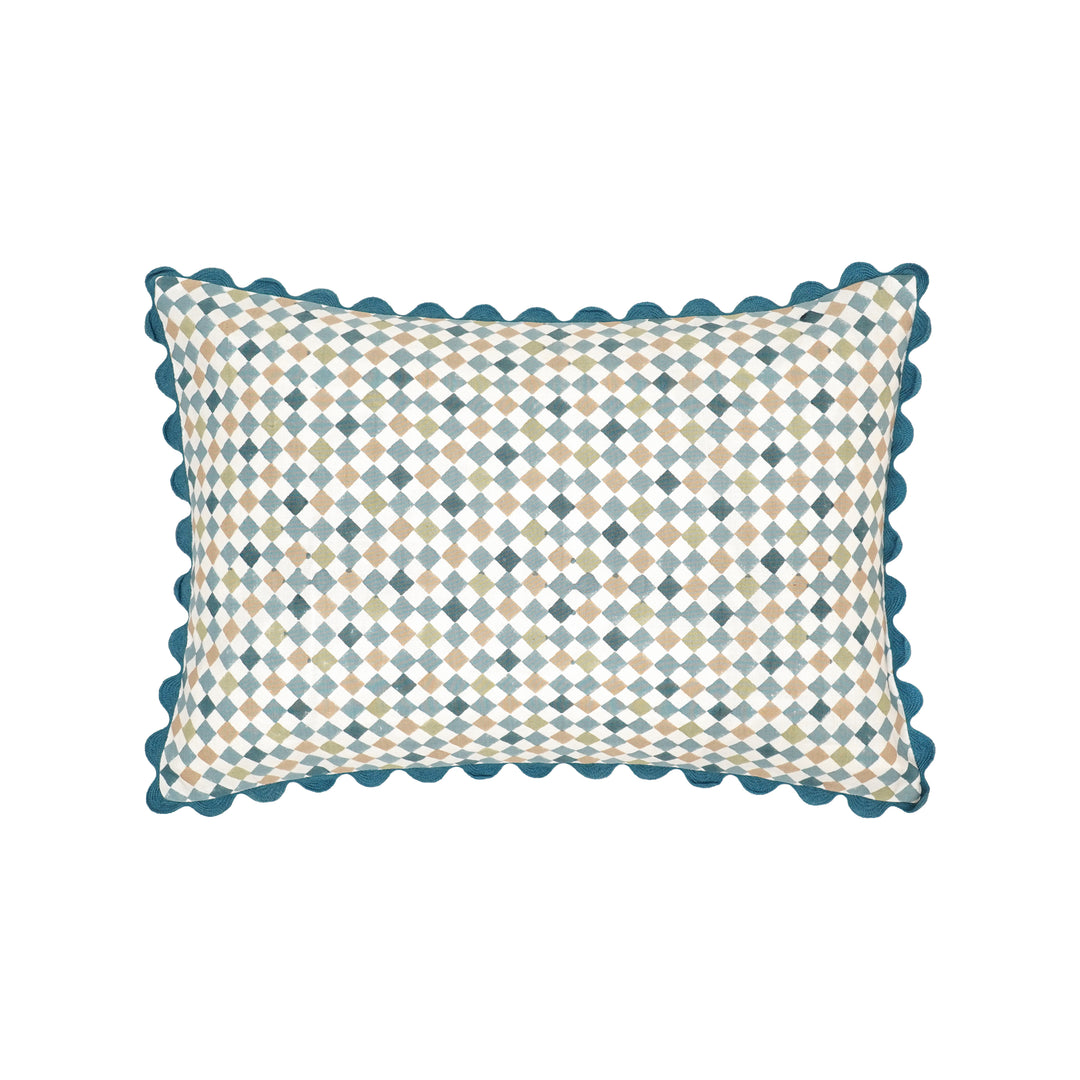 Azulejo Block Print Rectangular Cushion - Blue