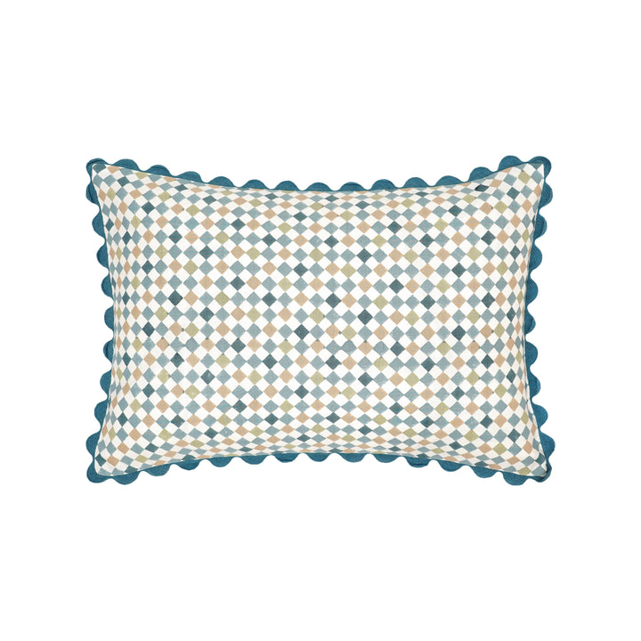 Azulejo Block Print Rectangular Cushion - Blue