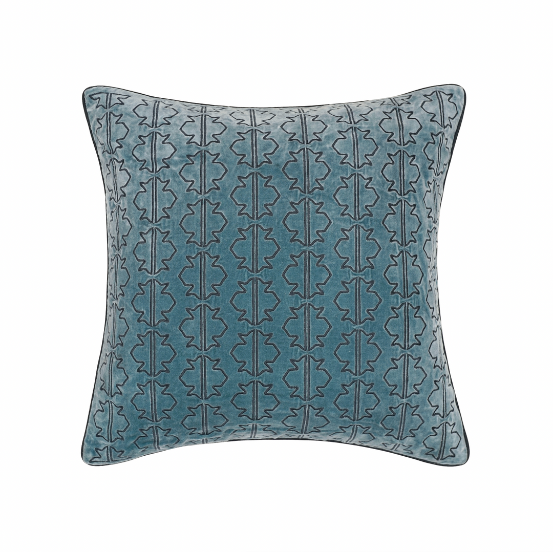 Sintra Embroidered Velvet Square Cushion - Blue