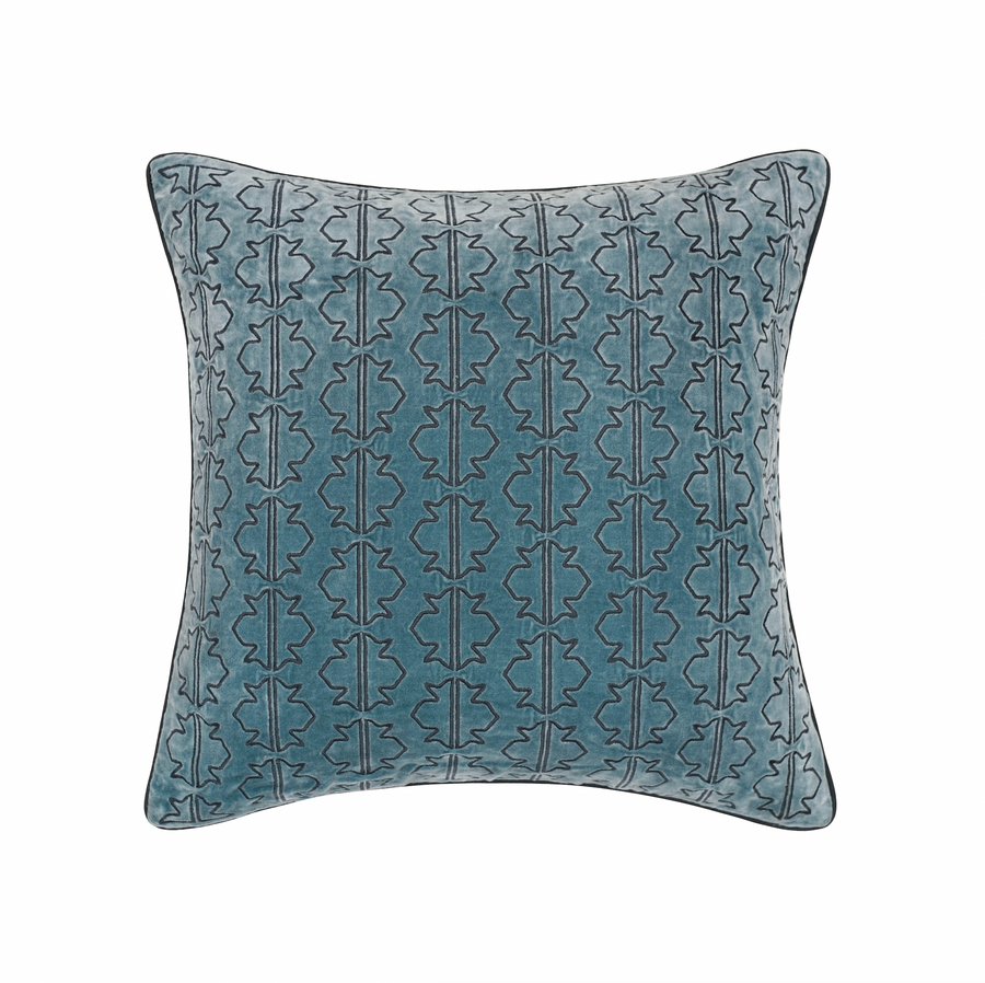 Sintra Embroidered Velvet Square Cushion - Blue