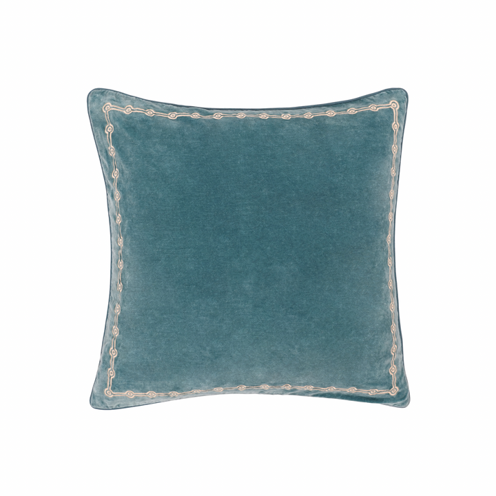 Embroidered Velvet Square Cushion - Blue