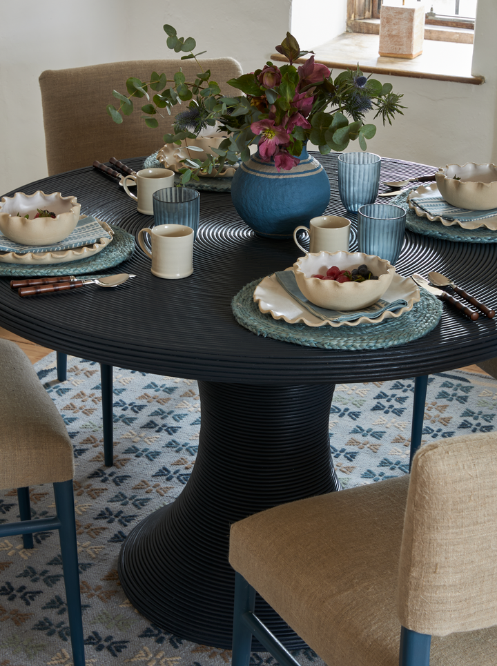 Painted Rattan Breakfast Table - Dark Blue