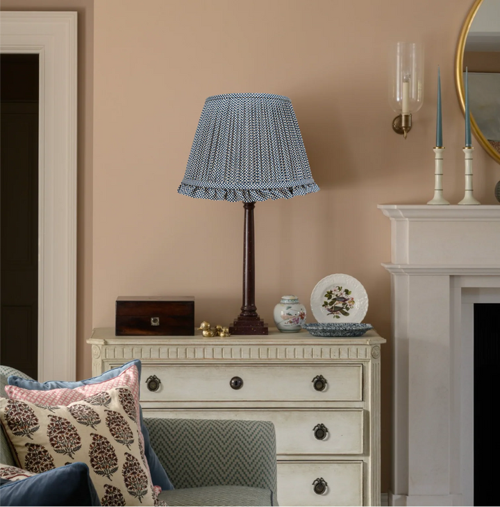 Frilled Pleated Linen Lampshade - Blue Checked