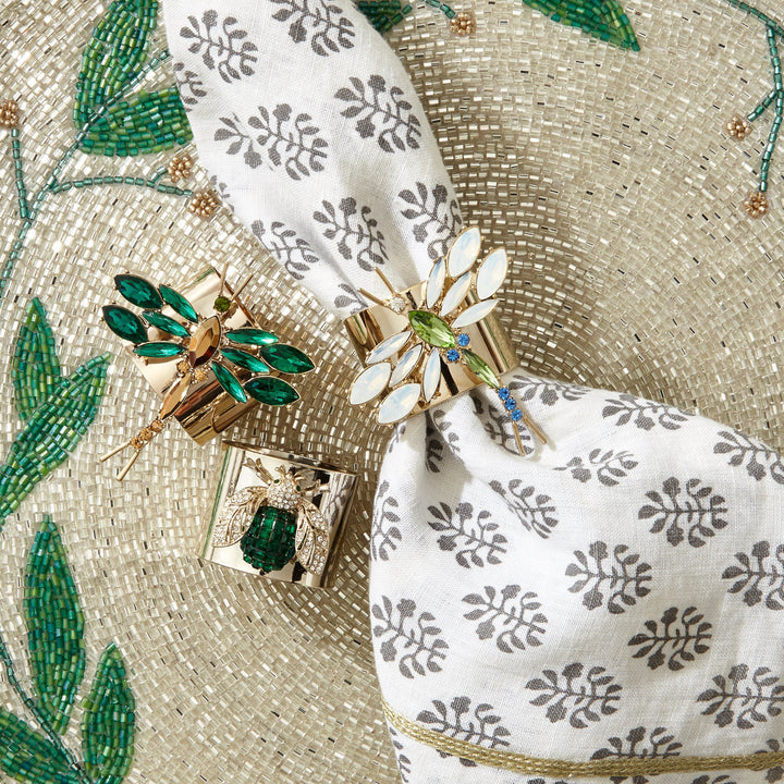Dragonfly Napkin Rings, Emerald, Set of Two