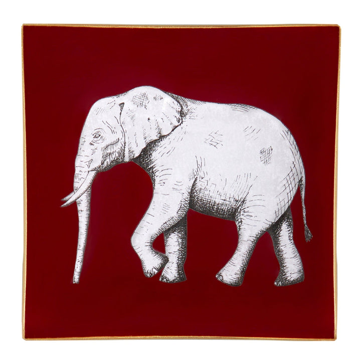 Elephant Glass Tray - Burgundy