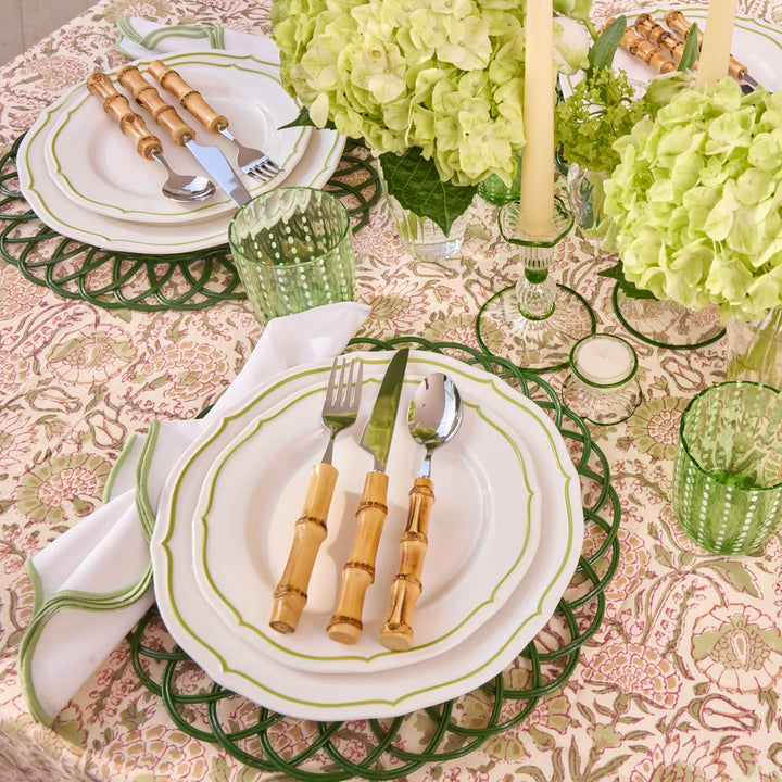 Spring Green Scallop Linen Napkin folded on a place setting