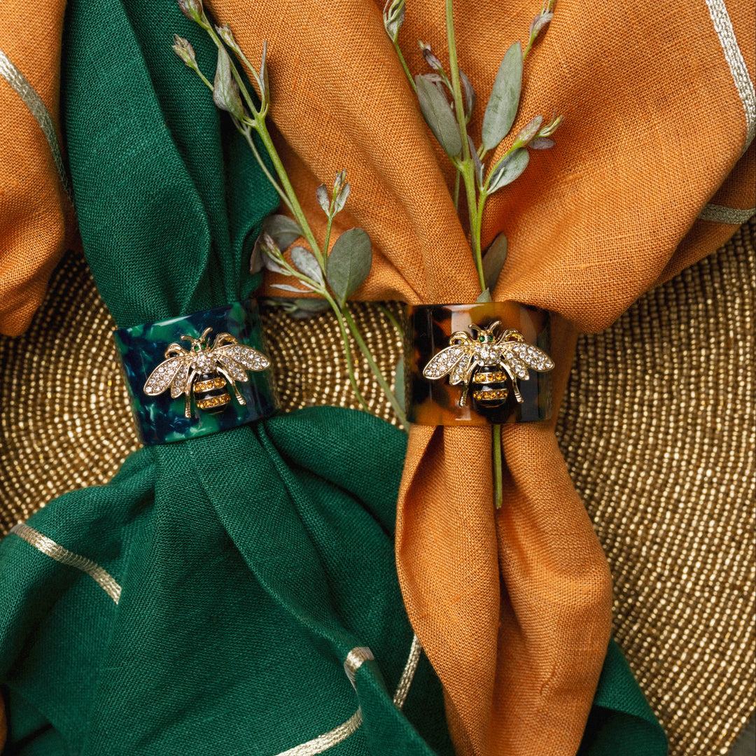 Gold Trim Dinner Napkins, Pumpkin, Set of Two