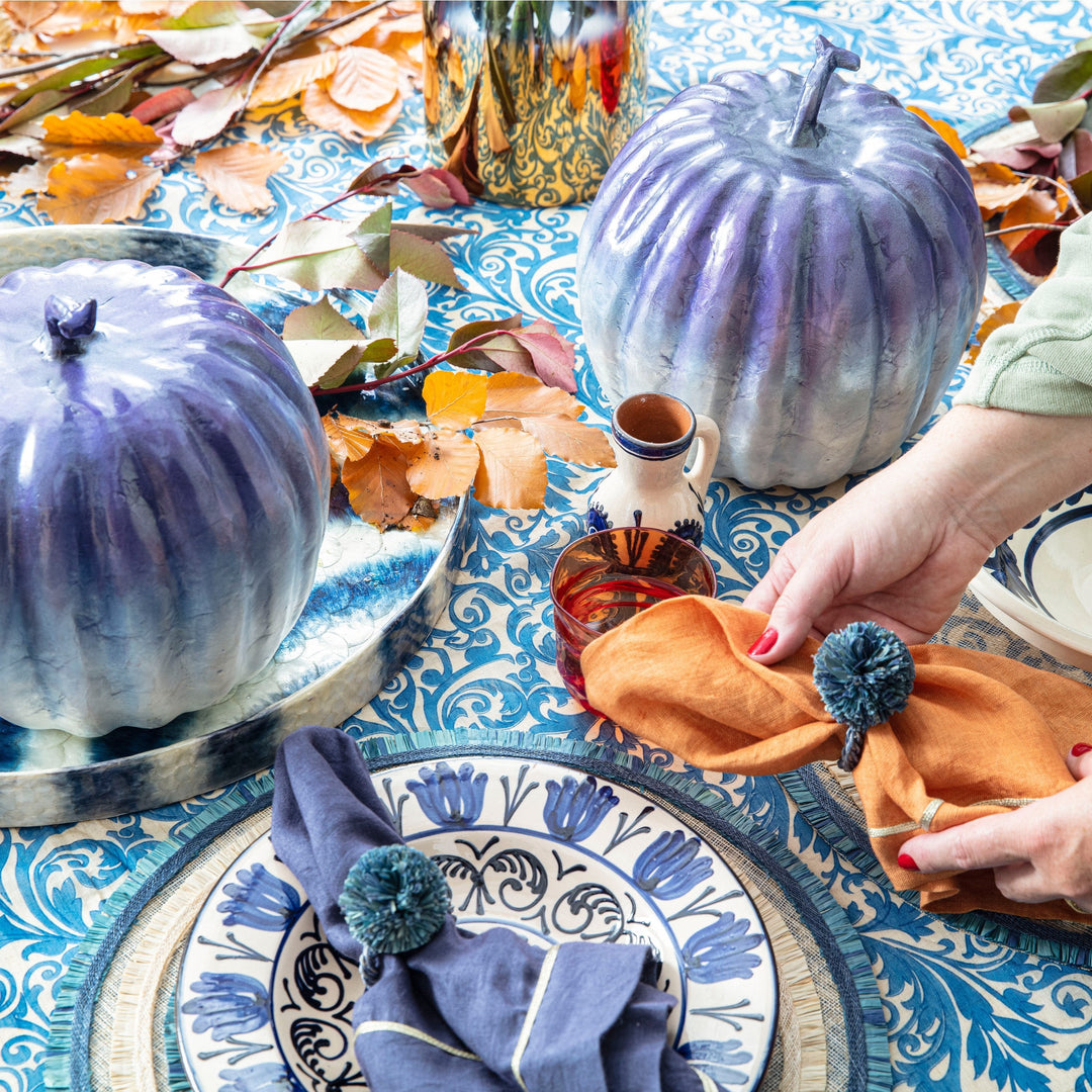 Ruffle Edge Straw Placemat, Indigo, Set of Four
