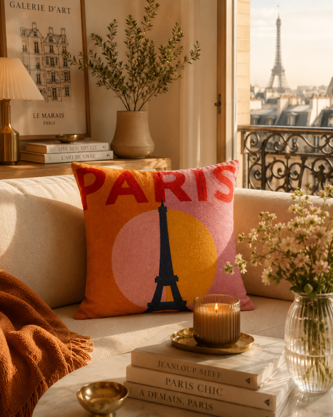 Paris Eiffel Tower Needlepoint Pillow