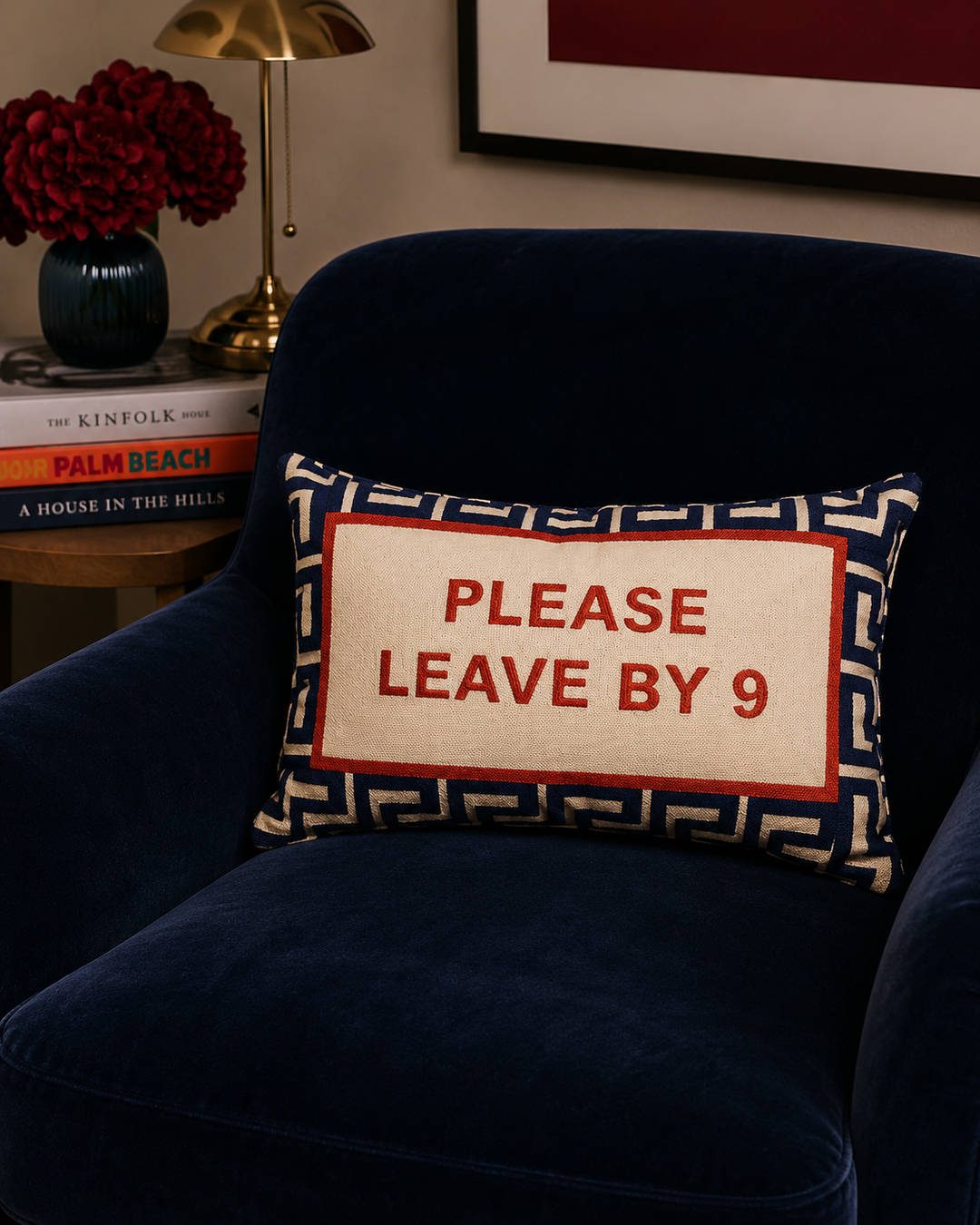 Please Leave By 9 Needlepoint Pillow