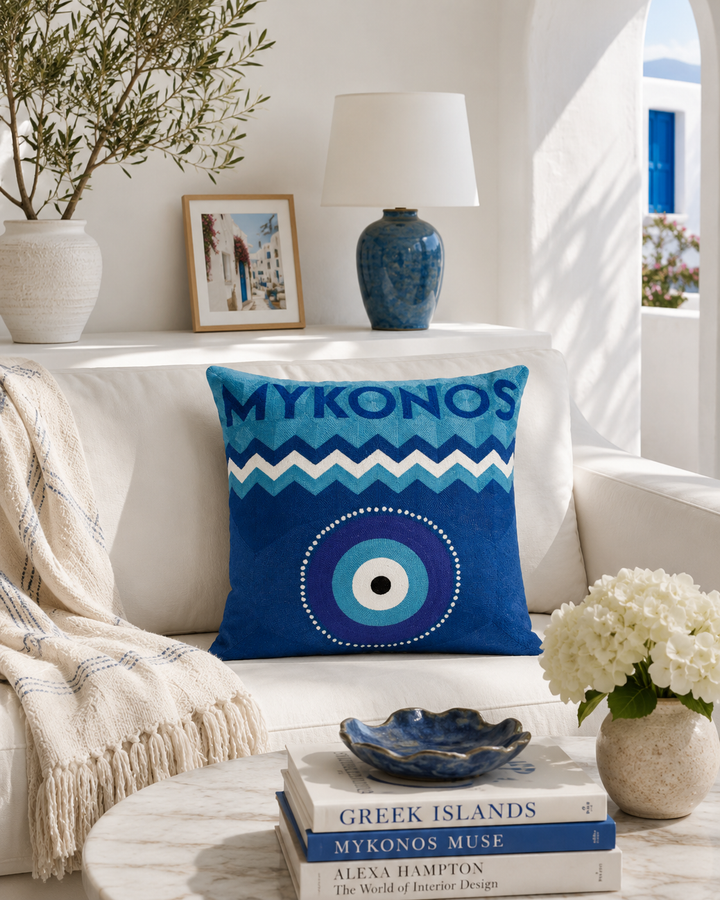 Mykonos Evil Eye Needlepoint Pillow