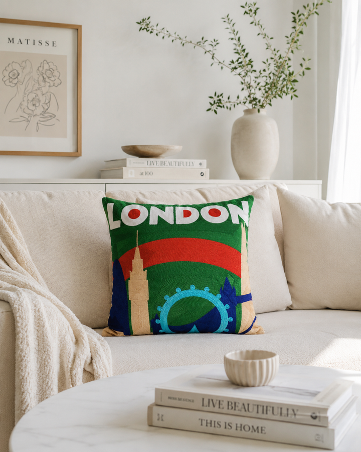 London Skyline Needlepoint Pillow