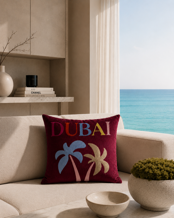 Dubai Palm Needlepoint Pillow
