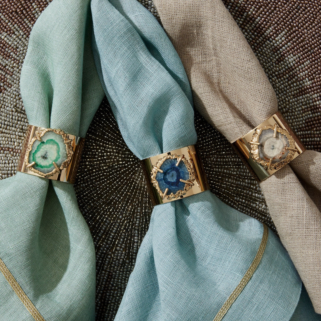 Gold Trim Dinner Napkins, Duck Egg Blue, Set of Two