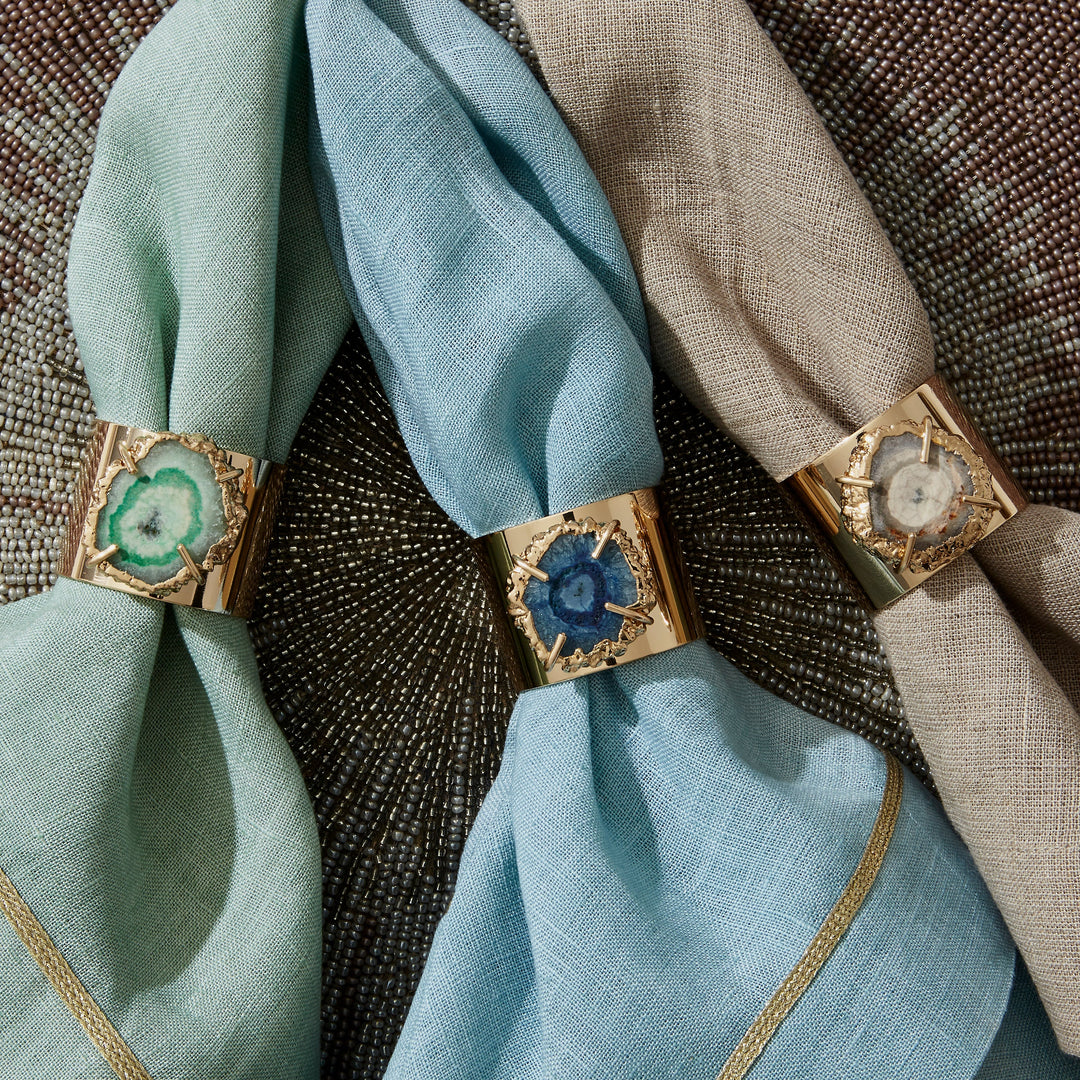 Seafoam Crystal Quartz Napkin Rings - Pair