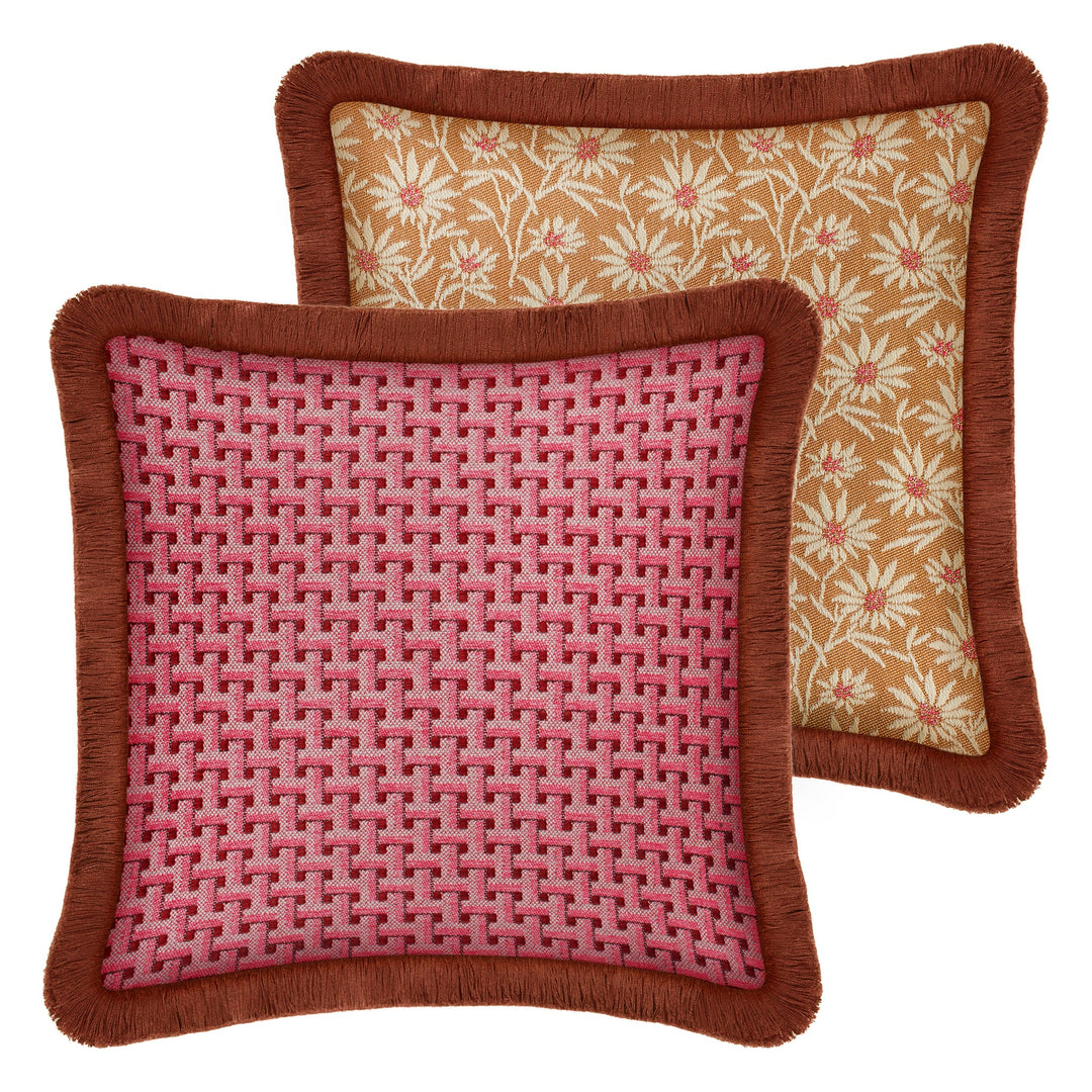 Janis Bordeaux & Pink x Mako Caramel & Ecru Double Sided Cushion