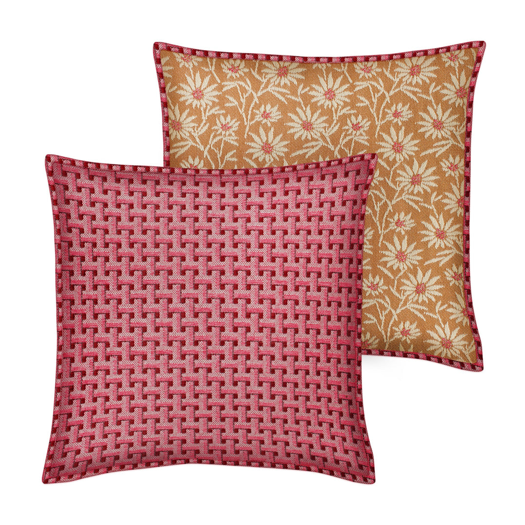 Janis Bordeaux & Pink x Mako Caramel & Ecru Double Sided Cushion