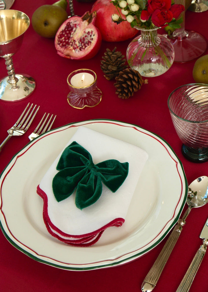 Velvet Bow Napkin Rings - Dark Green