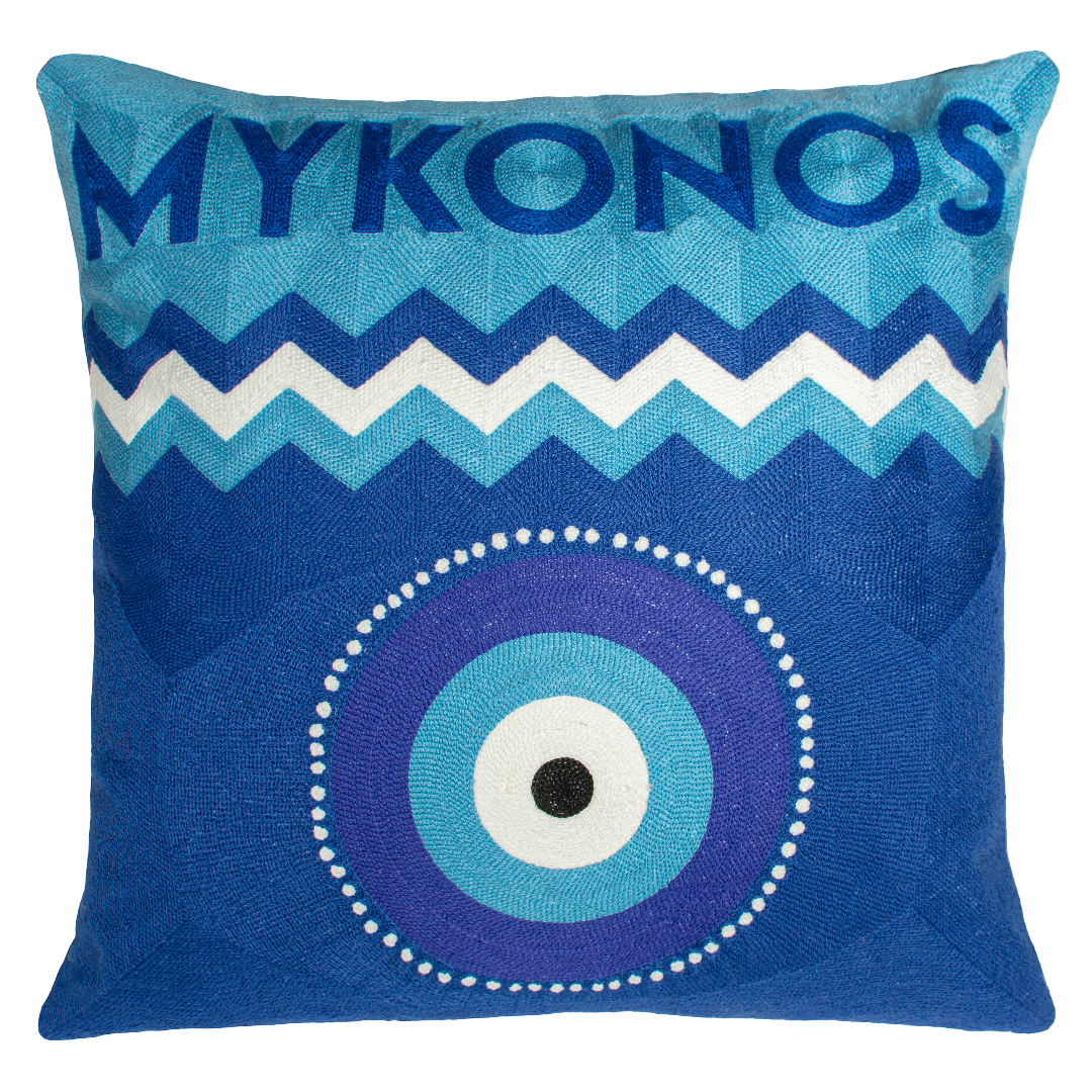 Mykonos Evil Eye Needlepoint Pillow