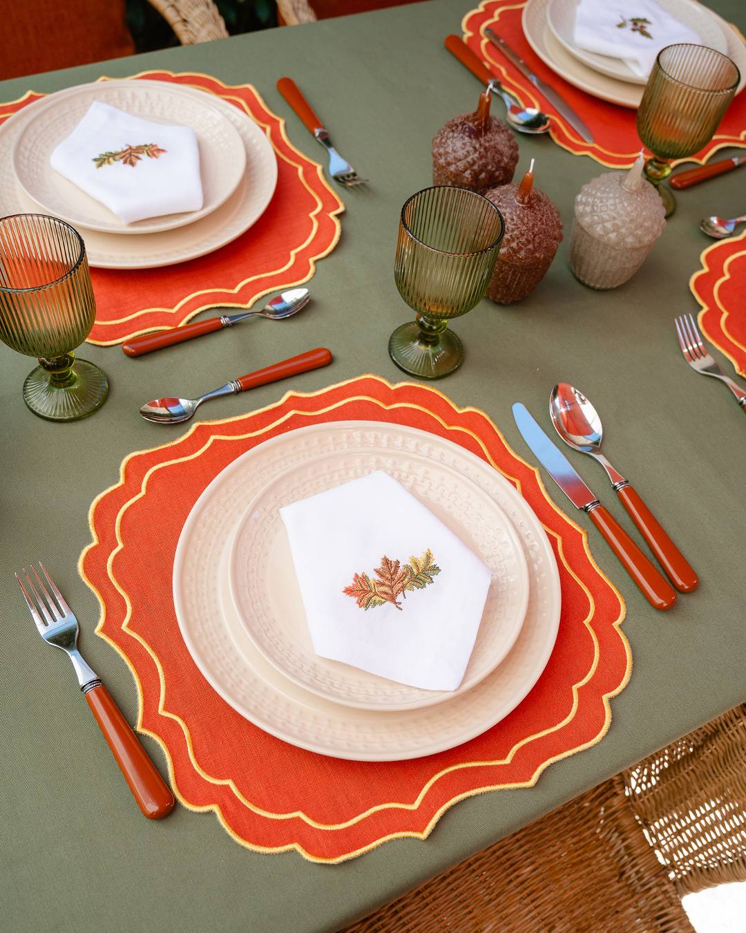 Embroidered Fall Leaves Napkin