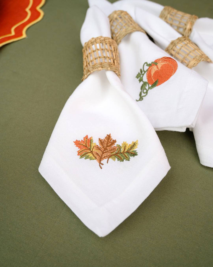 Embroidered Fall Leaves Napkin