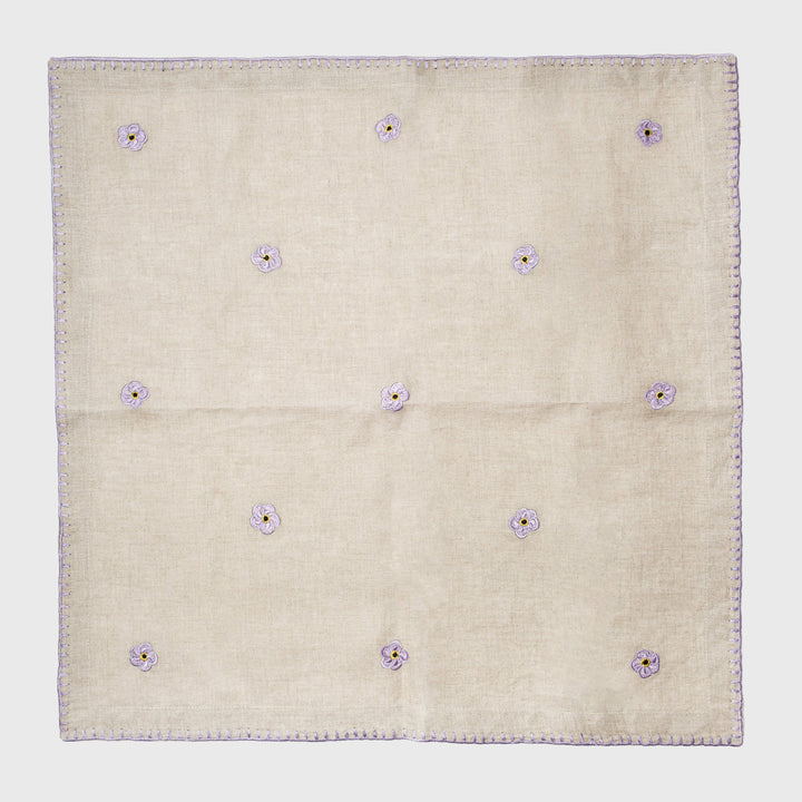 Violet Embroidered Dinner Napkins, Flax, Set of Two