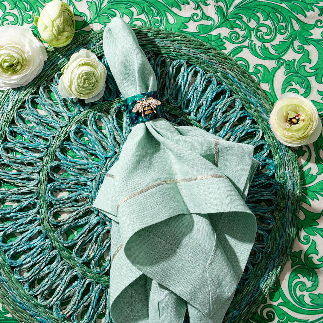 Gold Trim Dinner Napkins, Seafoam, Set of Two