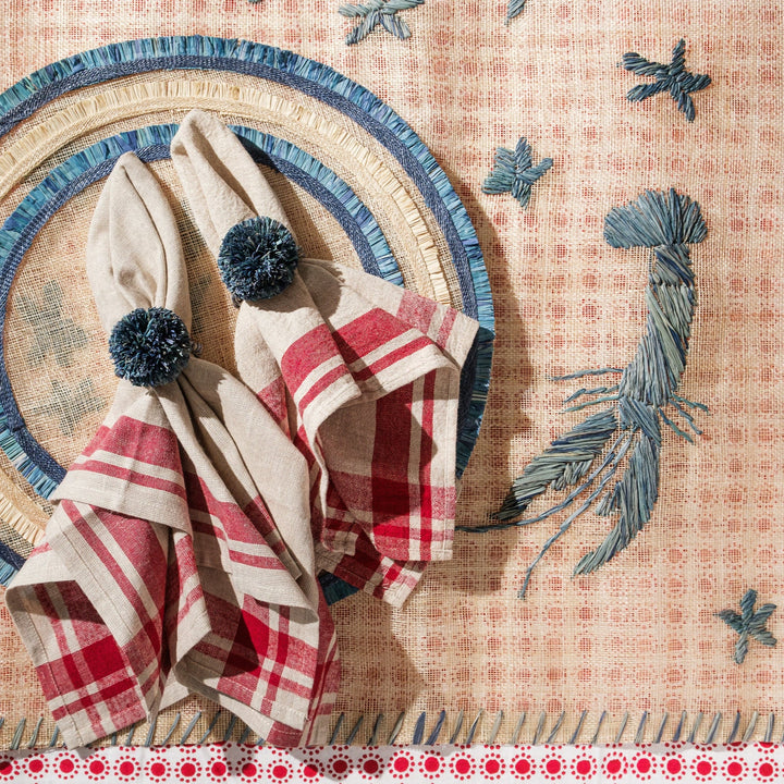 Ruffle Edge Straw Placemat, Indigo, Set of Four