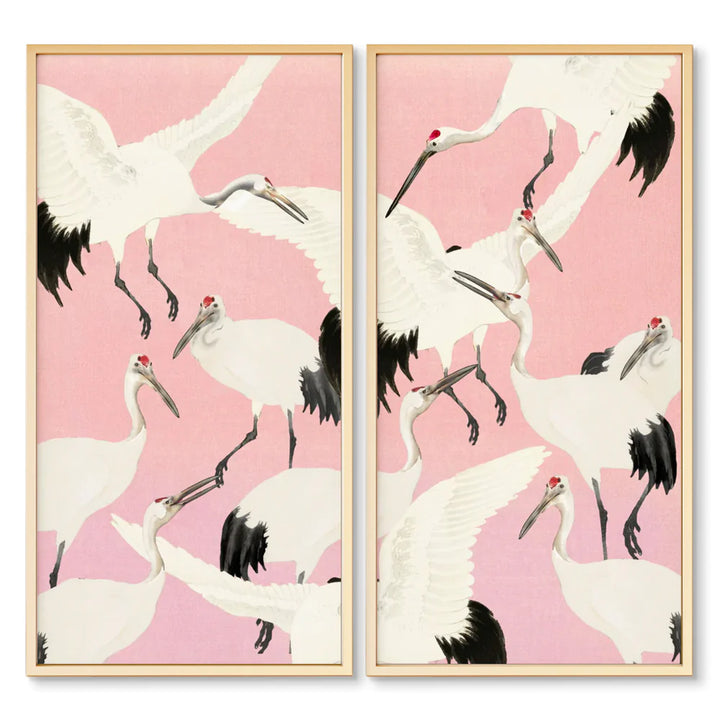 Dancing Heron Diptych Panel, Fine Art Print