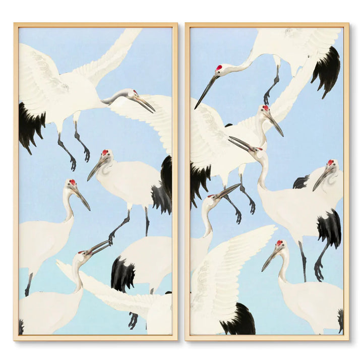 Dancing Heron Diptych Panel, Fine Art Print