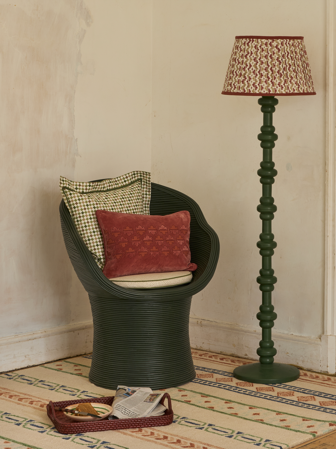 Painted Rattan Bowl Chair - Dark Green