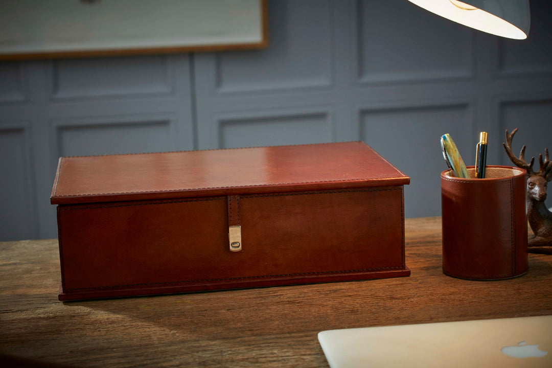 Devonshire Classic Tan Leather A4 Paper Box