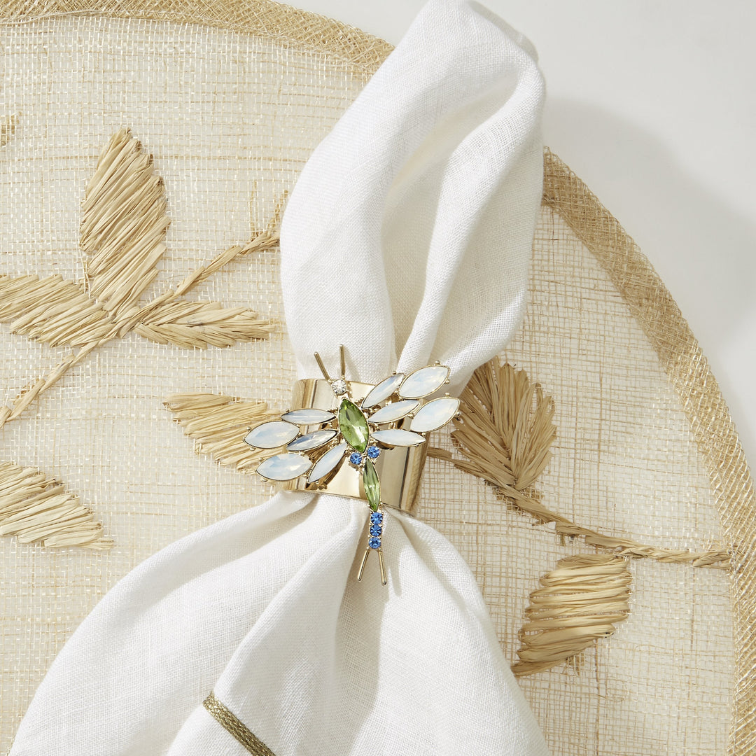 Opal Dragonfly Napkin Rings - Pair