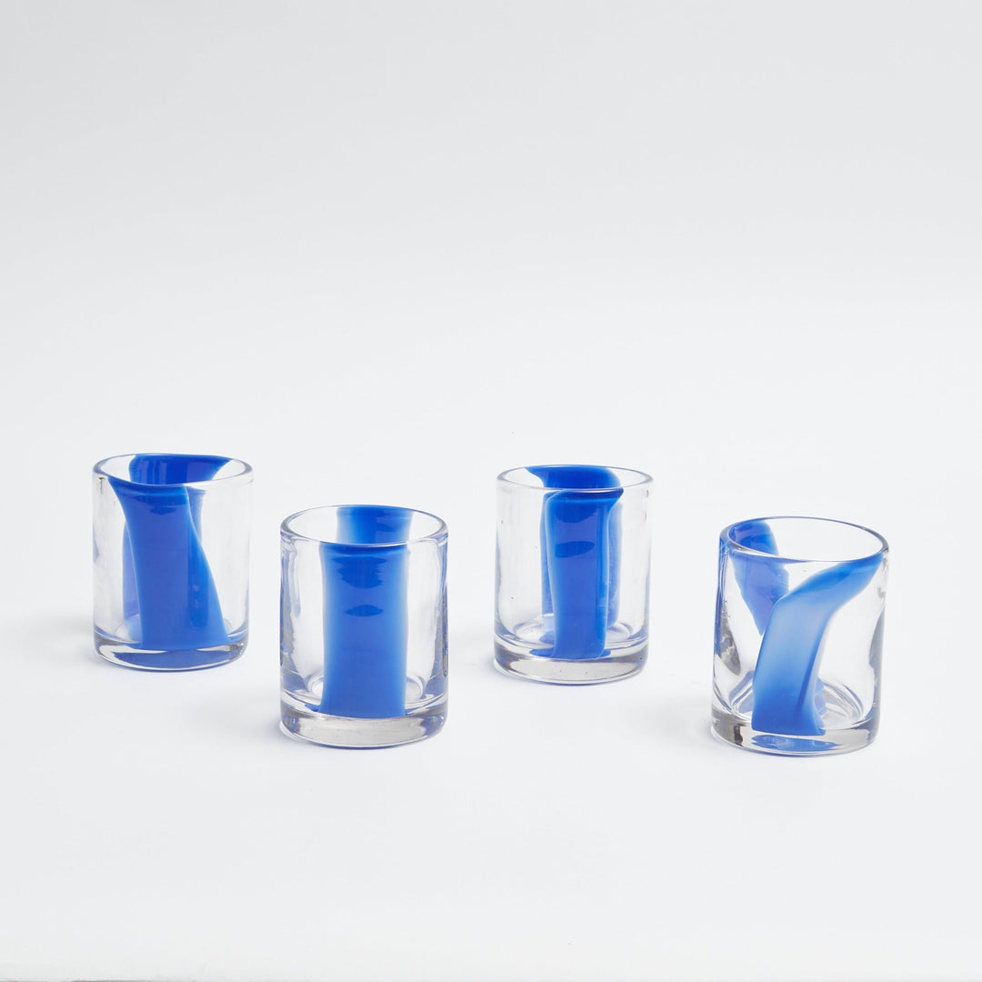 Blue Stripe Glasses - Set of 4