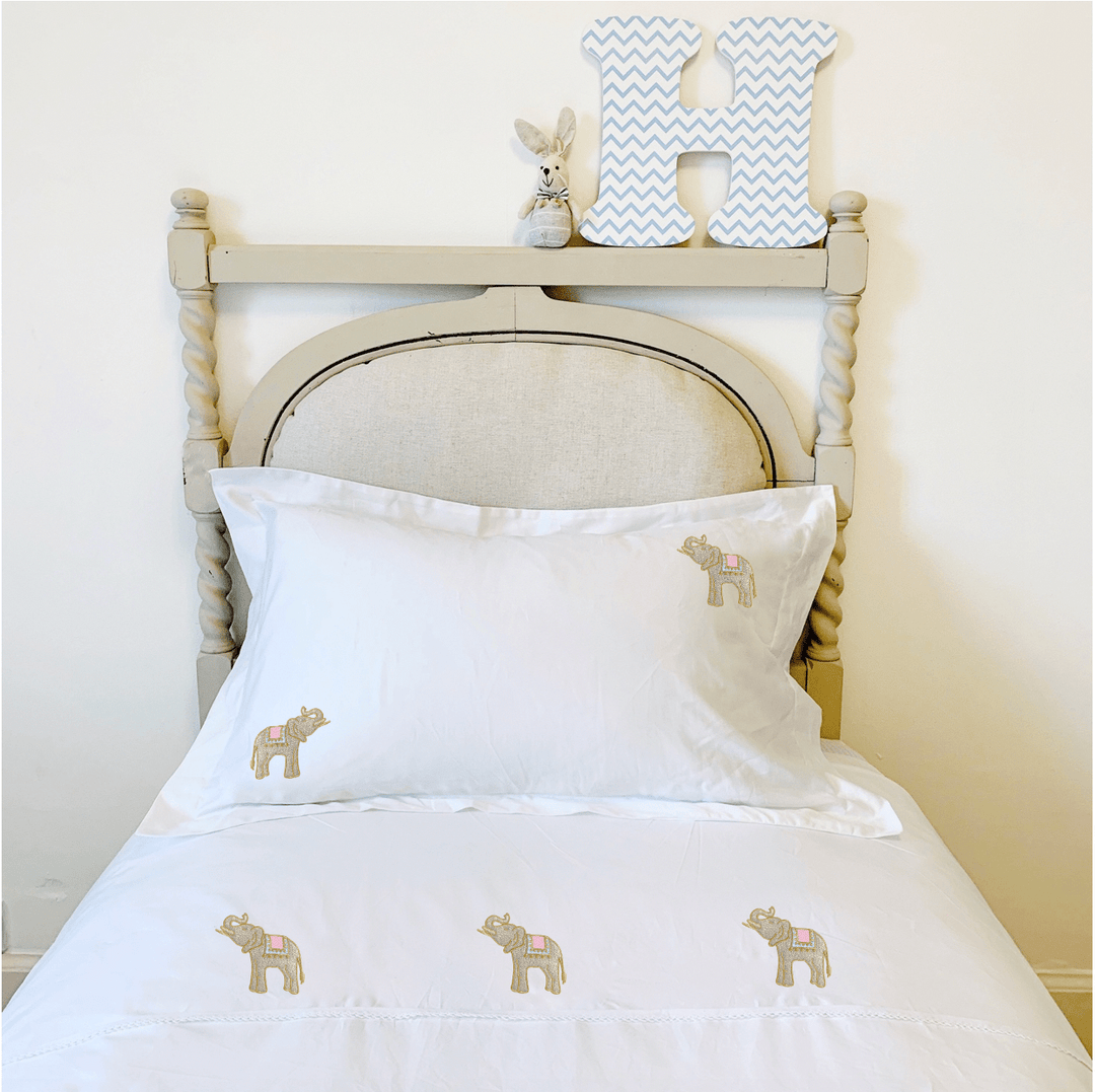 Elephant Embroidered Cotton Bed Linen