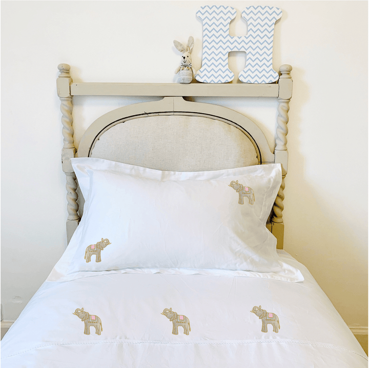 Elephant Embroidered Cotton Bed Linen