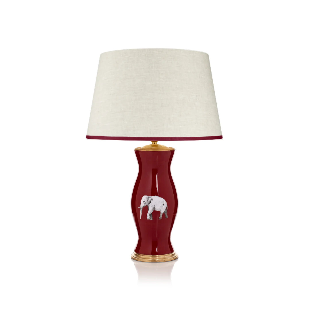 Stretched Linen Lampshade - Ribbed Red Trim