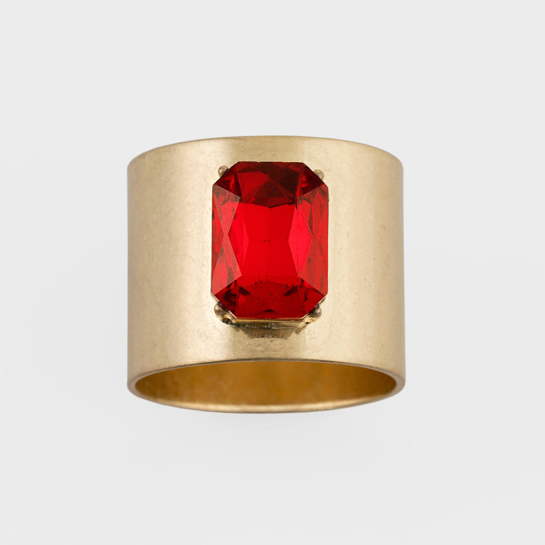 Bright Red Single Gem Napkin Rings - Pair