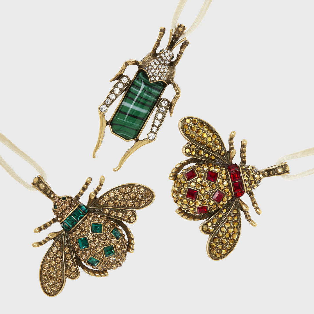 Ruby & Emerald Jewelled Insect Hanging Ornaments - Set of 3