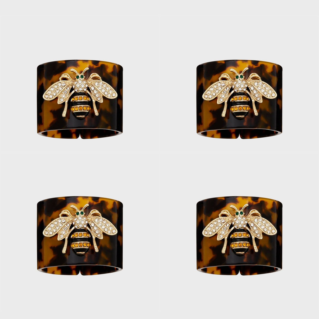 Tortoiseshell Stripey Bee Resin Napkin Rings - Set of 4