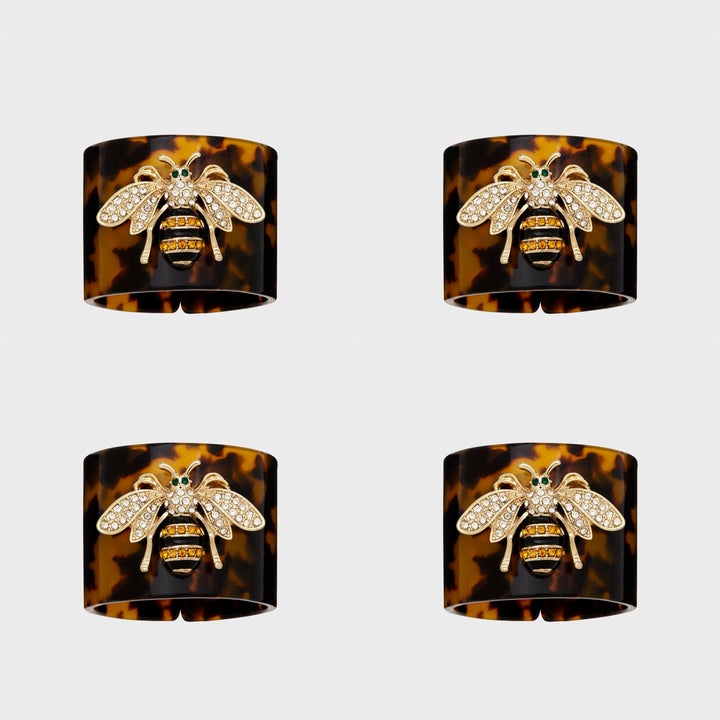 Tortoiseshell Stripey Bee Resin Napkin Rings - Set of 4