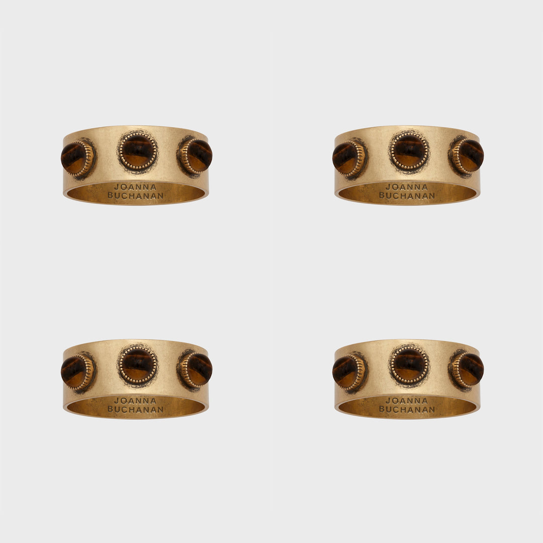 Cabochon Napkin Rings, Tigers Eye, Set of Four