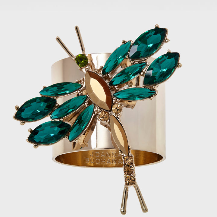 Dragonfly Napkin Rings, Emerald, Set of Two
